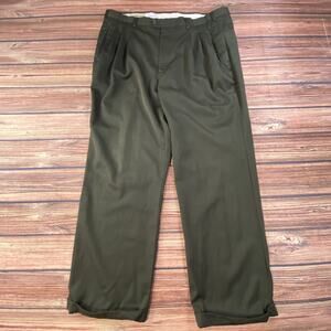 Andrew Fezza Men’s Dark Khaki Dress Slacks Cuffed 38x29 100% Worsted Wool